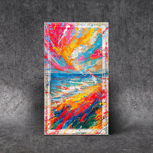 Abstraktes buntes Leinwandbild mit Farbexplosion
