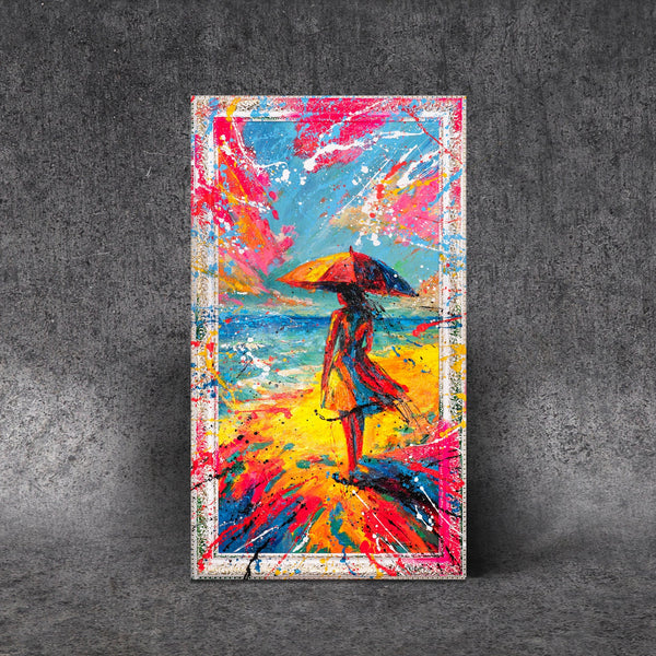Abstraktes Leinwandbild Frau mit Regenschirm