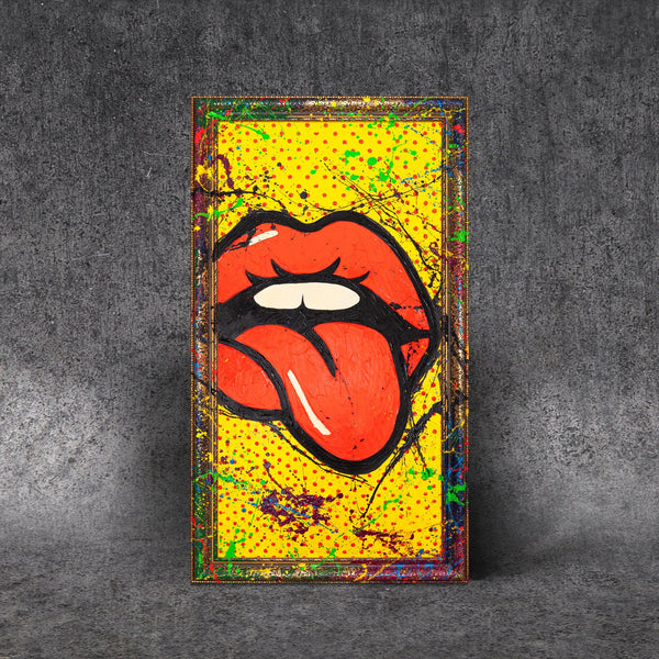 Pop Art Wandbild rote Lippen gelb
