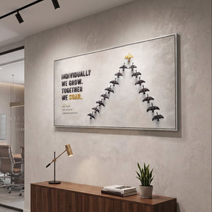 Together We Soar – handgemaltes Motivationsbild fürs Büro mit 3D-Relief, 140 × 70 cm