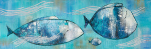 Handgemaltes Leinwandbild „Reisende Fische“ mit maritimer Farbpalette