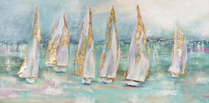 Handgemalte Acrylbilder auf Leinwand als maritime Wanddekoration „Segelboote“