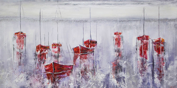 Handgemalte Leinwand „Stiller Hafen“ – Acrylbild mit Hafenmotiv