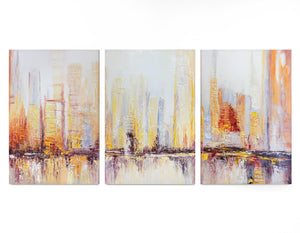 „Morgens in Megapolis“ – modernes Stadtbild als 3-teiliges Triptychon