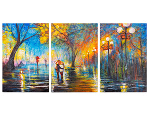 „Herbstliche Allee“ – handgemaltes Triptychon mit Stadtpark im Herbst