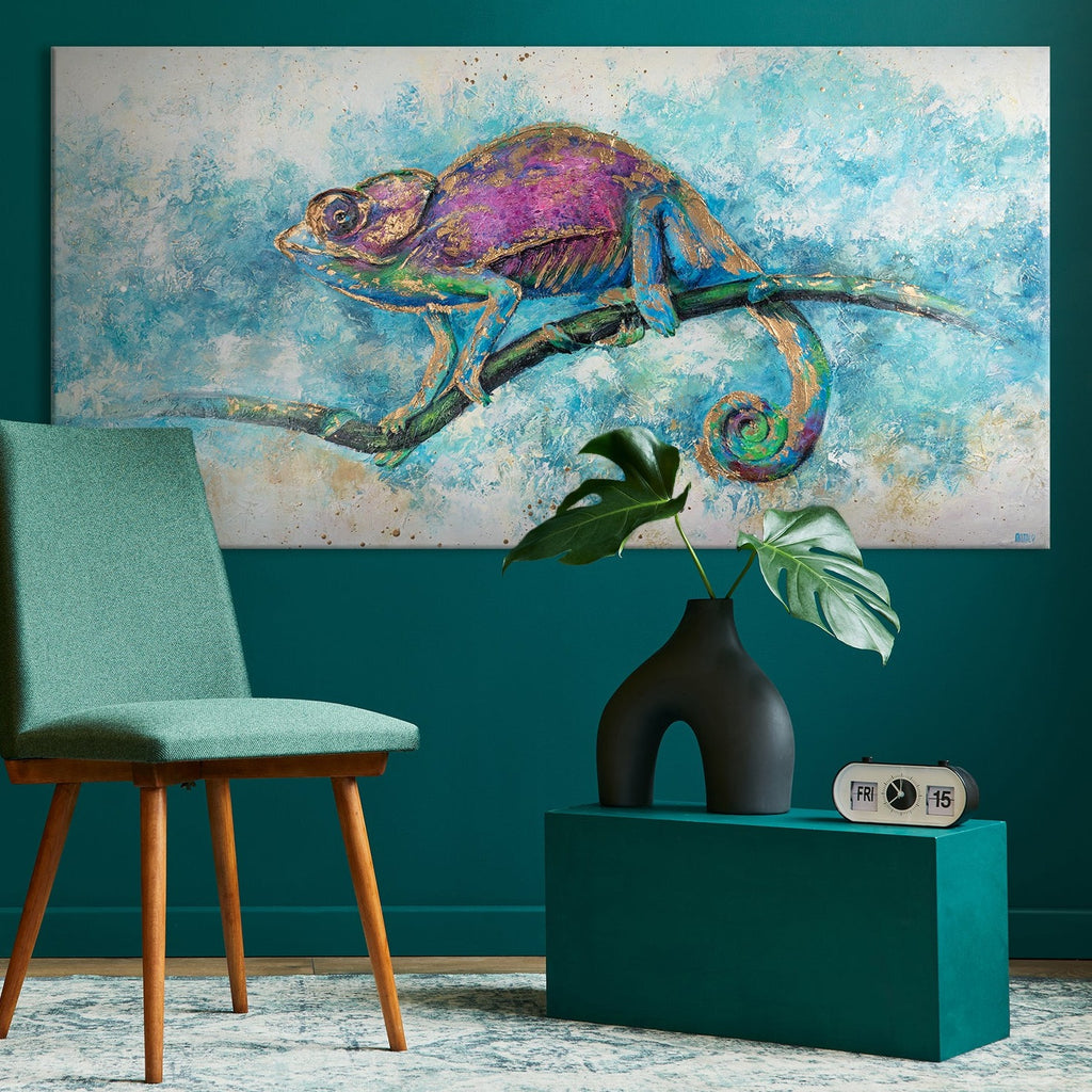 Leinwandbild Leguan im Gästezimmer Interieur