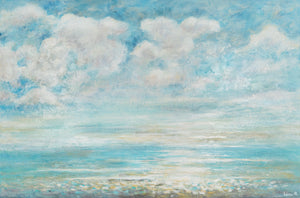 Farbstarke Strand-Szene auf Leinwand – handgemalte Acrylkunst "Sommerliche Abkühlung"