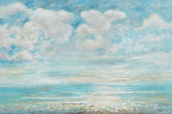 Farbstarke Strand-Szene auf Leinwand – handgemalte Acrylkunst "Sommerliche Abkühlung"