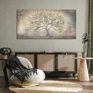 Moderne Bilder Wohnzimmer "Goldbaum" mit Rahmen Acrylmalerei