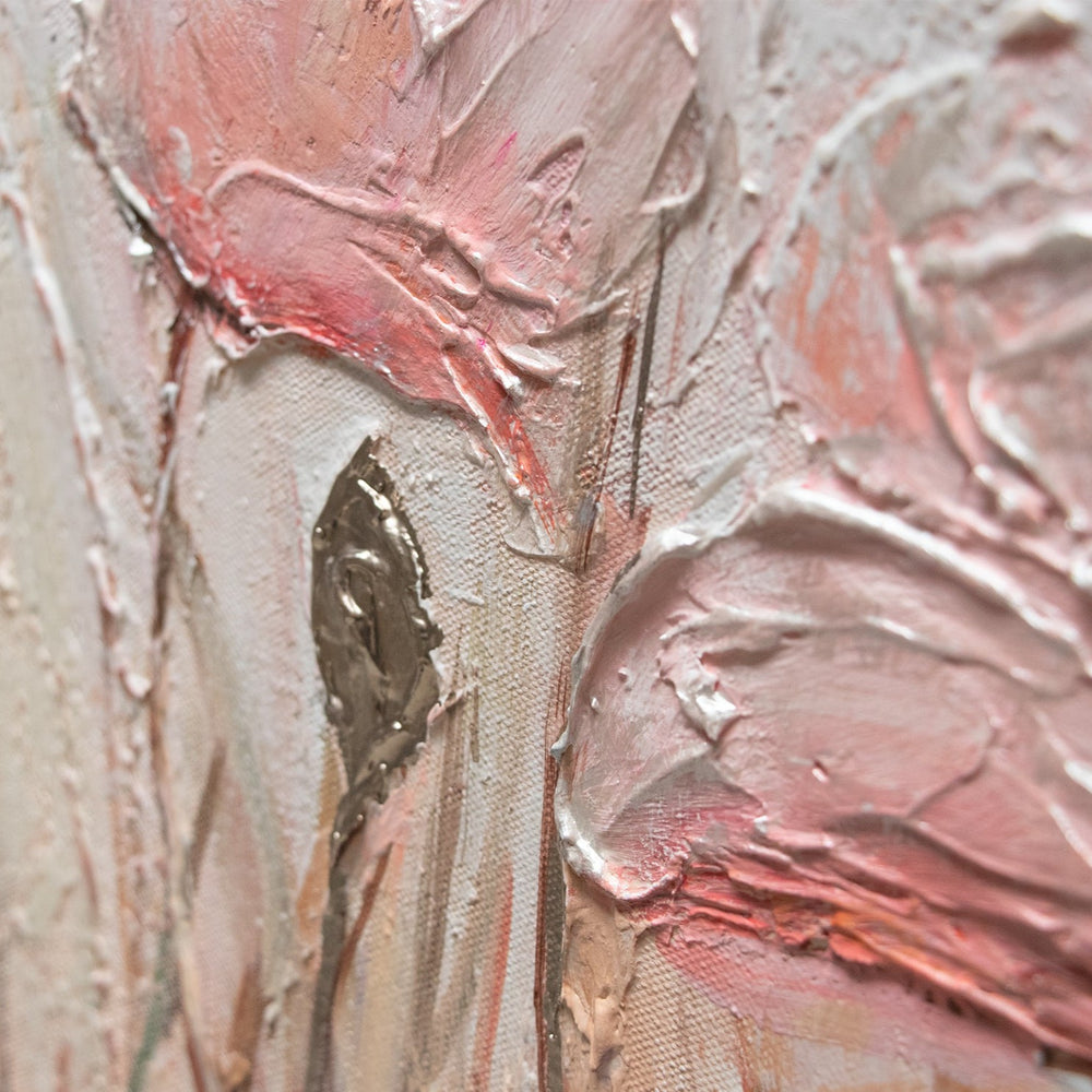 Blumen-Triptychon „April“ — handgemalt in Rosa und Beige, mit Rahmen