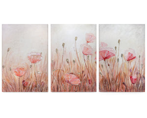 „April“ – handgemaltes Blumen-Triptychon in Rosa und Beige