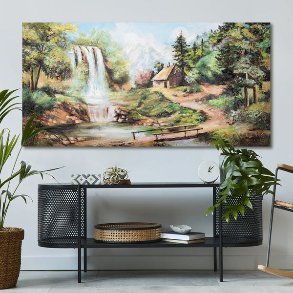 Handgemaltes Leinwandbild Acrylfarben "Wasserfall" 120x60 cm