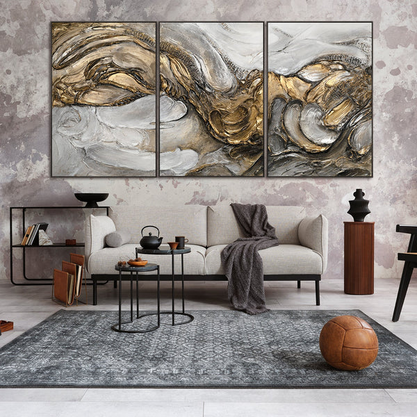 Abstrakte Wandkunst Gold Grau Acrylmalerei Wohnzimmer