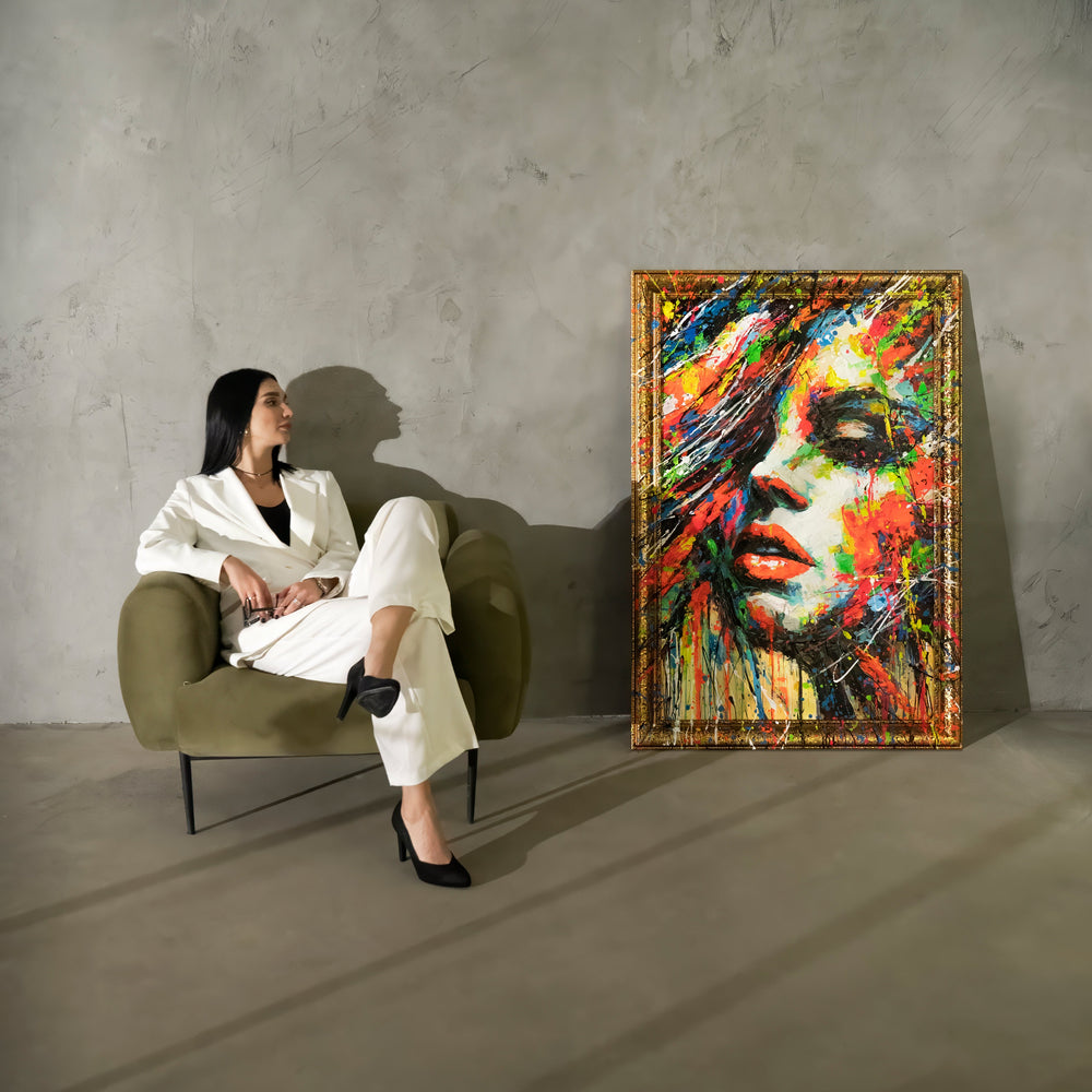 Abstraktes Acrylbild Frauengesicht bunt moderne Wandkunst