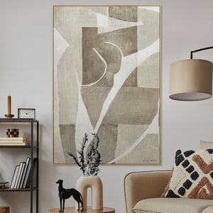 Abstraktes Leinwandbild Beige Grau geometrische Wandkunst