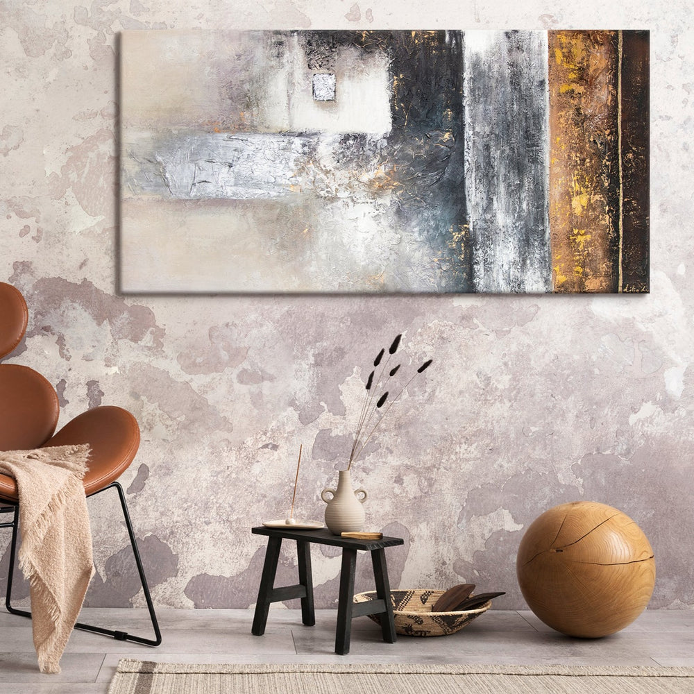 Strukturierte Acrylmalerei Grau Gold Wandkunst