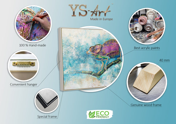 Acrylkunst Wanddeko Tier bunt Struktur Chamäleon Design