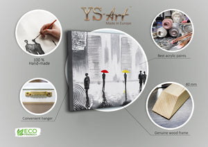 Acrylmalerei Stadtbild Grau Rot Figuren Regenschirm modern