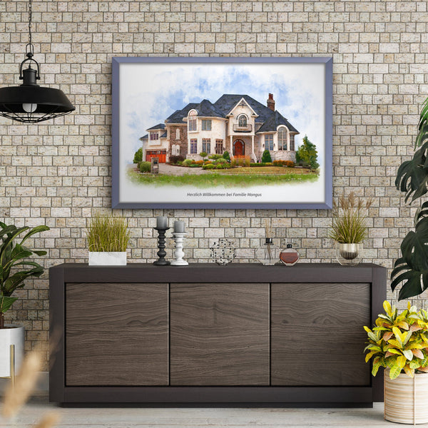 Architekturillustration Aquarellmalerei Wandbild Wohnzimmer