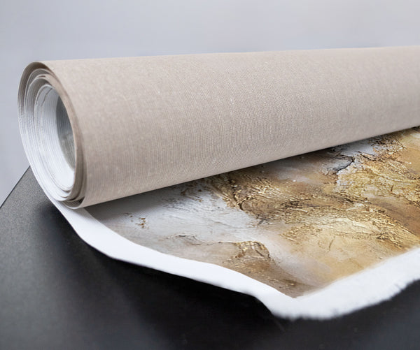 Aufgerollte Leinwand Acrylbild Gold Beige Strukturmalerei