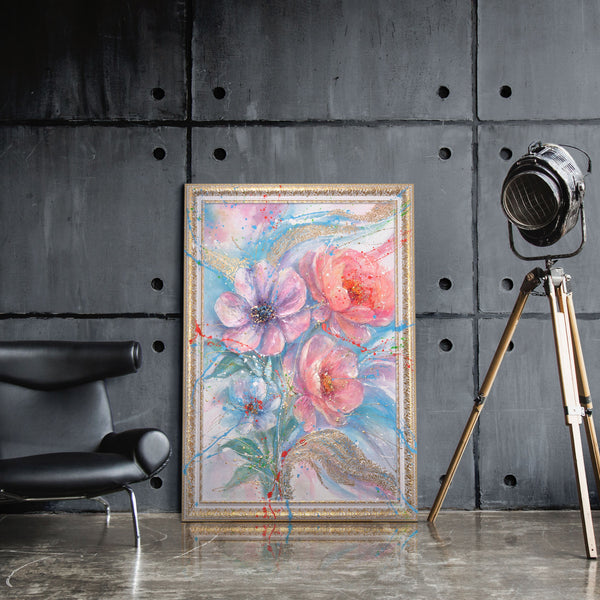 Blumen Leinwandbild moderne Wandkunst im hellen Raum