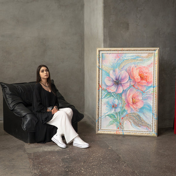 Blumenmotiv in Pastell handgemaltes Leinwandbild Atelier