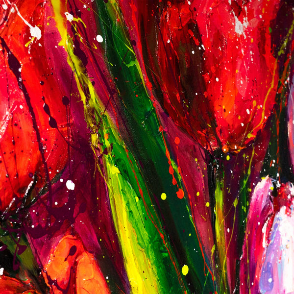 Farbstruktur Rot Grün Tulpen abstrakte Acrylmalerei