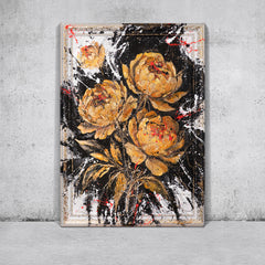Goldene Blumen Acryl Leinwandbild Kunst auf Betonwand