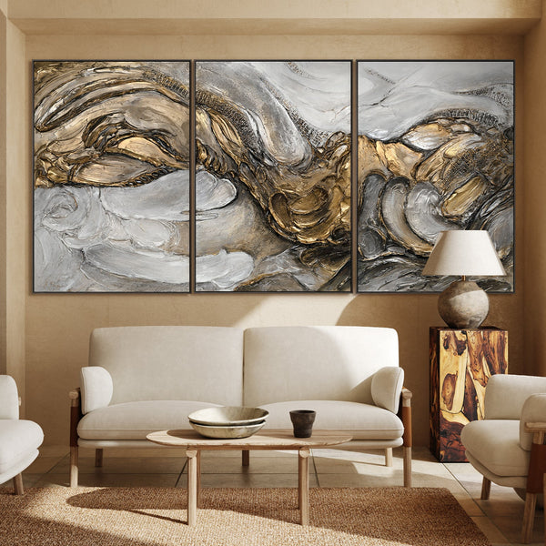 Handgemaltes Acrylbild Gold Grau Struktur Kunst modern