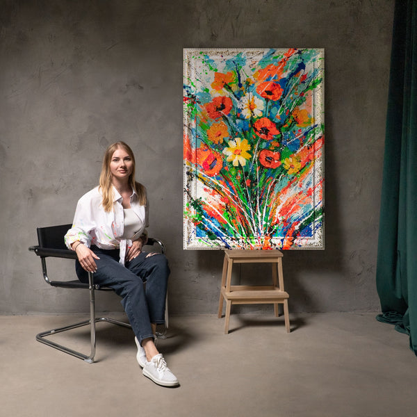 Handgemaltes Blumenbild Auf Leinwand