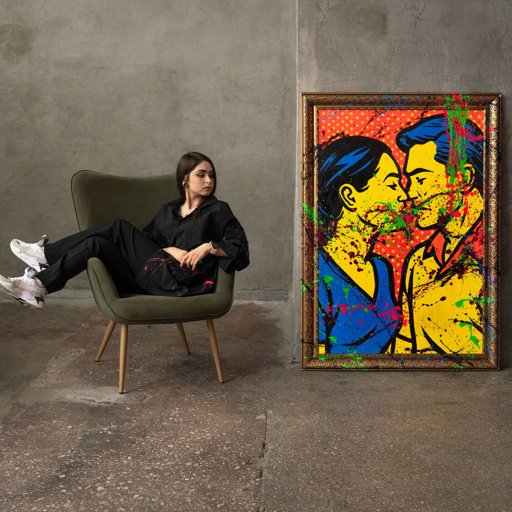 Pop Art Kuss Bild Handgemalt Modern