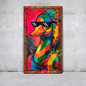 Pop-Art Acrylbild Ente bunte moderne Wandkunst im hellen Interieur