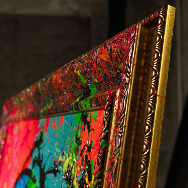 Ente im Rahmen handgemalte Wandkunst im modernen Wohnzimmer