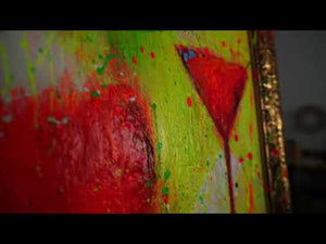 Abstrakte Gemälde Leinwand mit Rahmen Bild abstrakt bunt "Die Frau mit dem Glas"