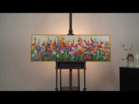 Leinwandbilder acrylbilder handgemalt blumen mit Rahmen 150x50 "Wirbelwind der Feldfarben"