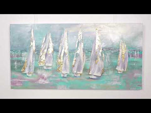 Handgemalte Acrylbilder auf Leinwand als maritime Wanddekoration „Segelboote“