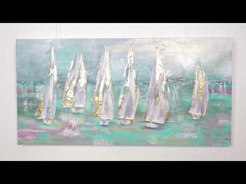 Handgemalte Acrylbilder auf Leinwand als maritime Wanddekoration „Segelboote“