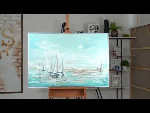 Moderne Kunst Acryl Landschaftsmalerei auf Leinwand "Meeresblau"