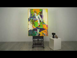Dynamisches Acrylgemälde auf Leinwand mit Rahmen Der Moment der Inspiration