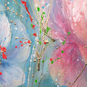 Rosa Blüten und Zweige moderne Acrylmalerei Nahaufnahme