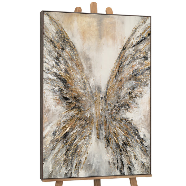 Seitenansicht Engelflügel Acrylbild Gold Grau Wandkunst